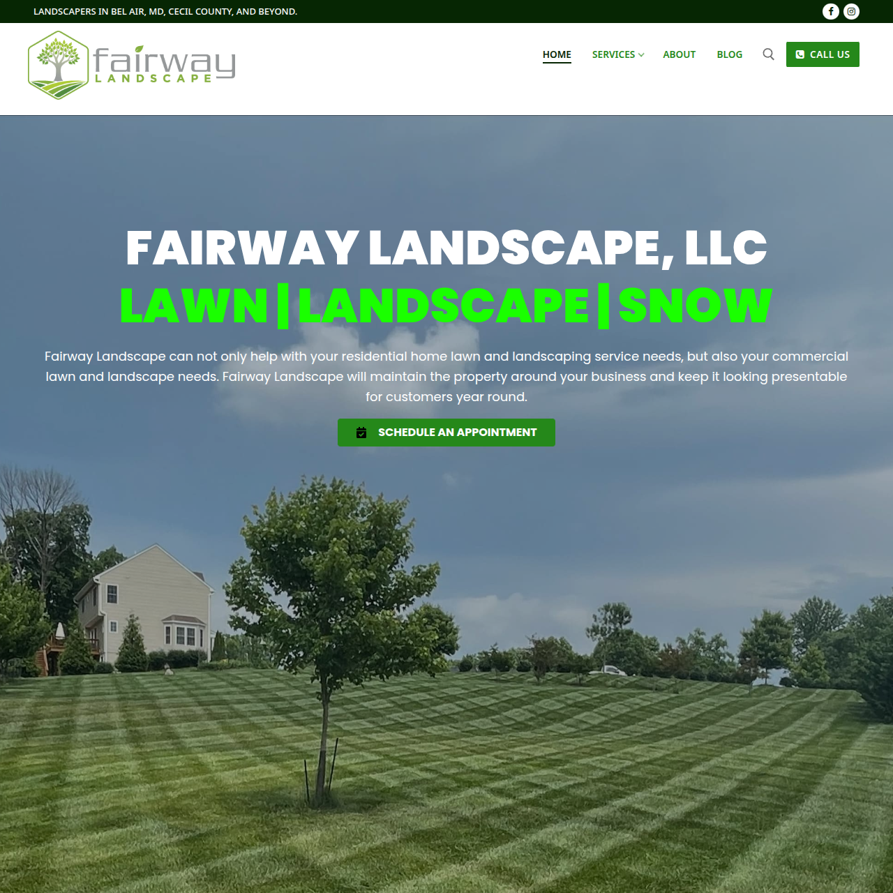 Homepage of the Fairway Landscape website
