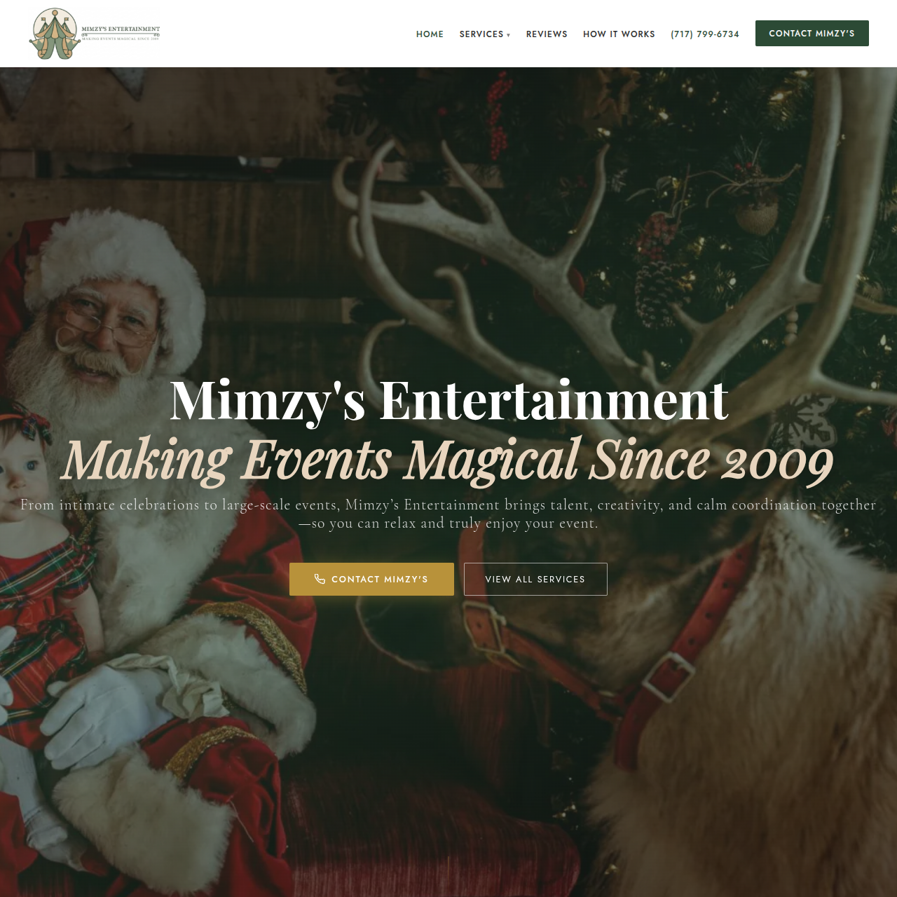 Homepage of the Mimzys Entertainment website