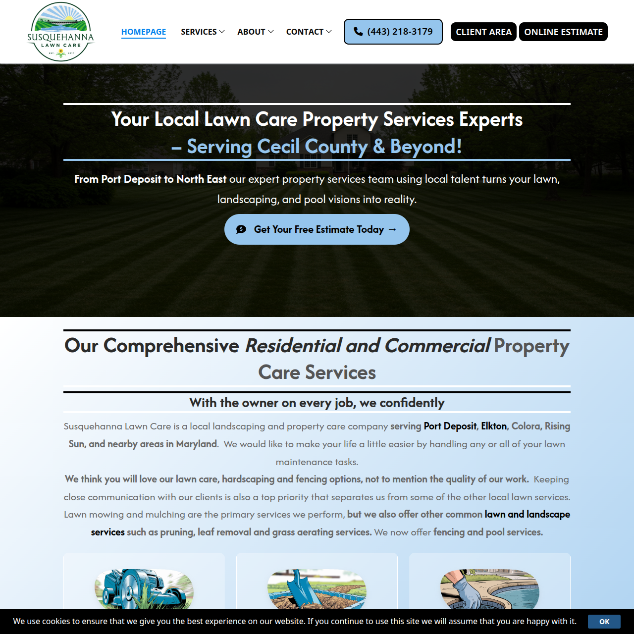 Homepage of the Susquehanna Lawn Care website