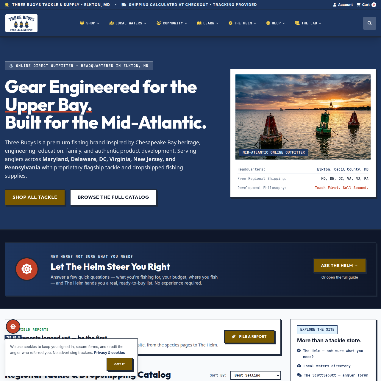 Homepage of the Three Buoy’s Tackle Supply website